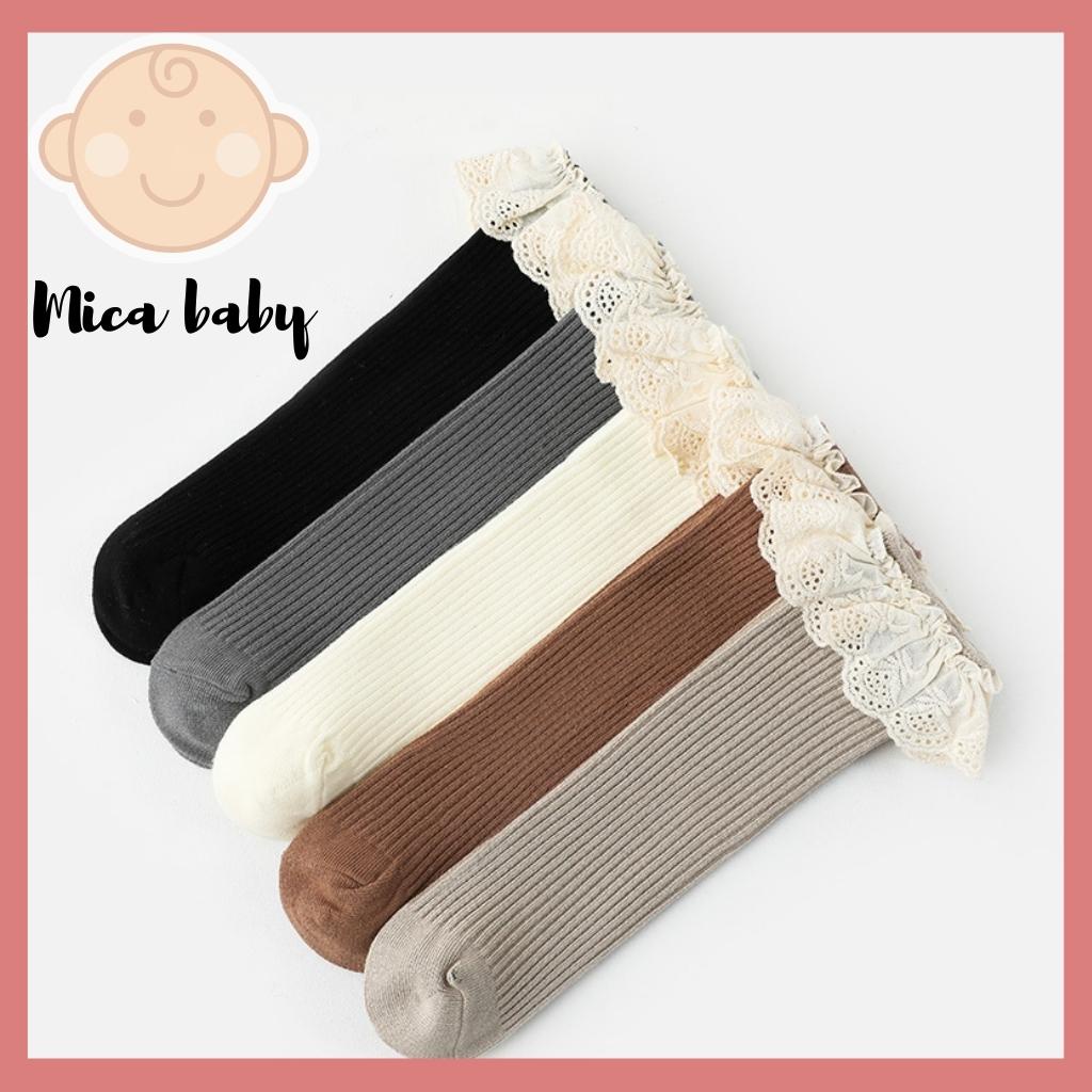 Tất vớ cao cổ không gót viền bèo kiểu dáng tiểu thư cho bé từ 1-4 tuổi Mica baby T26