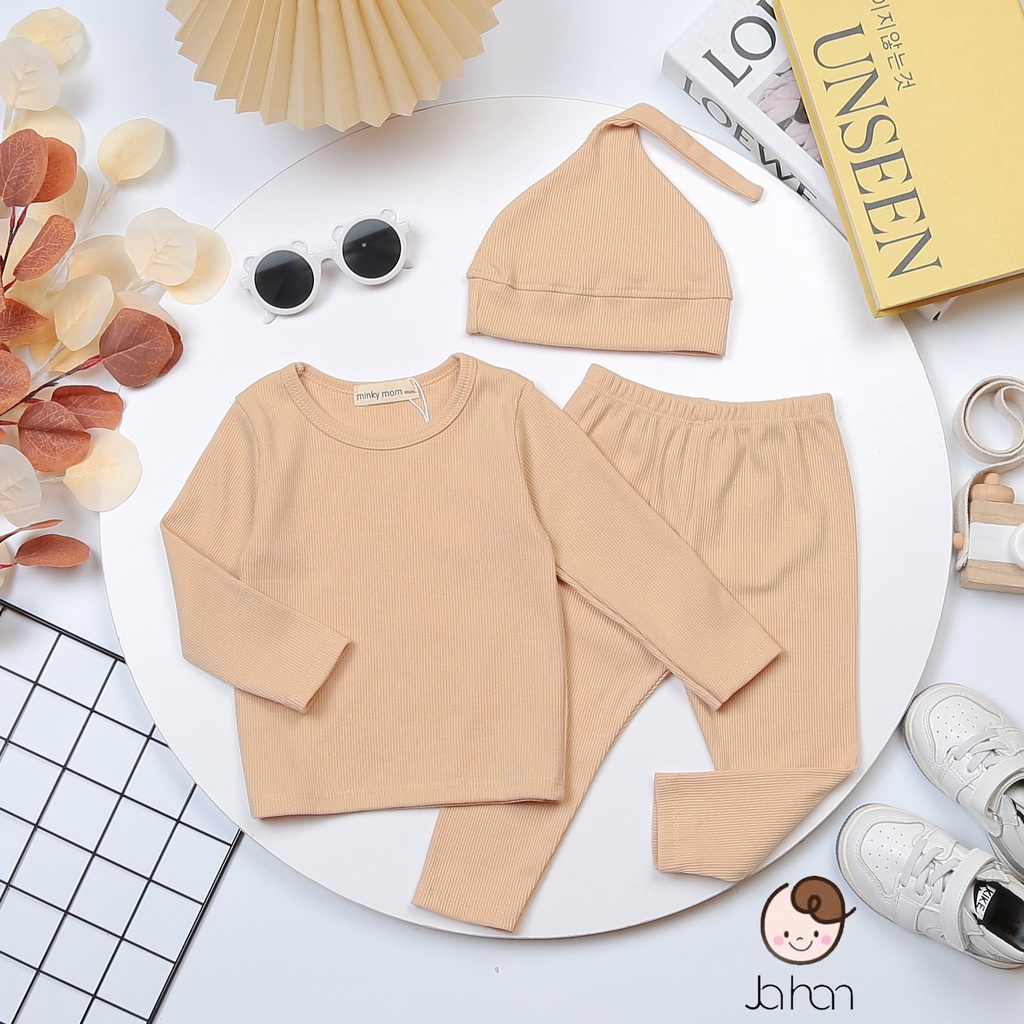 Bộ quần áo dài tay len tăm Củ tỏi thu đông cho bé trai bé gái Minky Mom quần cạp cao mềm mại thoải mái