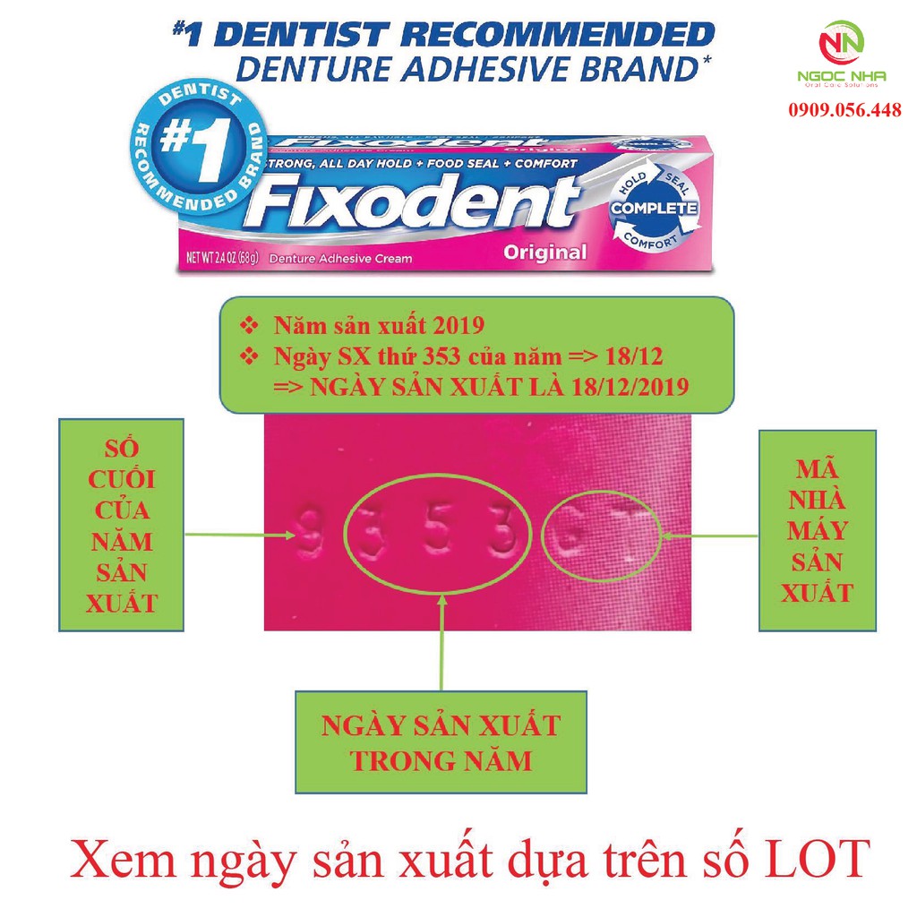 Combo 3 tuýp Keo dán hàm răng giả hàm tháo lắp Fixodent 68g, hàng chính hãng/ Fixodent Denture Adhesive