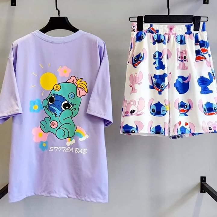 Set áo Stitch + quần short ngắn cartoon hoạt hình Stitch unisex