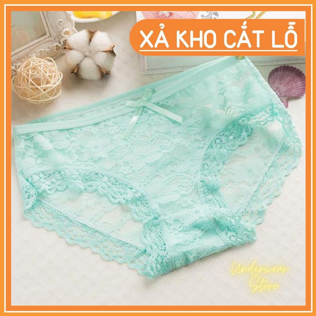 Quần Lót Nữ Ren Hoa Cạp Đính Nơ Chất Mềm Mịn Thoáng Mát