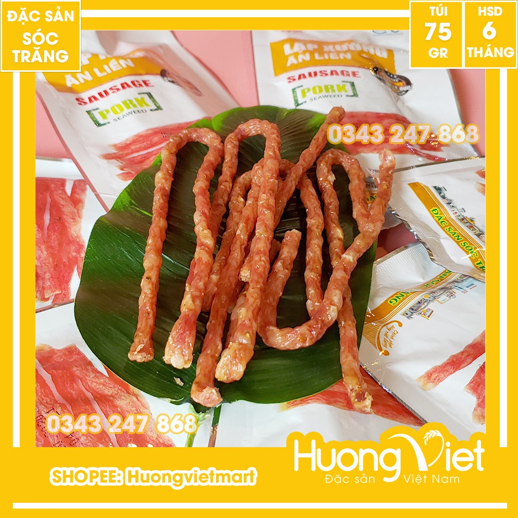 Lạp Xưởng ăn liền Tân Huê Viên túi 75g, lạp xưởng ăn ngay không cần chế biến, lạp xưởng Sóc Trăng, ăn vặt Sài gòn