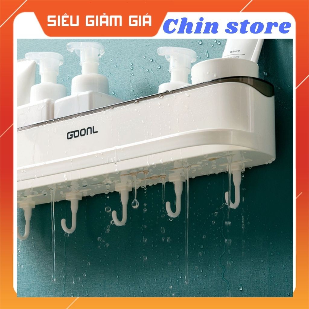 Kệ để đồ phòng tắm gắn tường siêu chắc GOONL cao cấp có móc treo và thanh treo khăn 8*44.5*12 cm