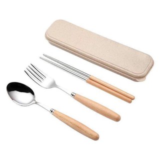 Bộ đũa thìa dĩa inox kèm hộp đựng lúa mạch