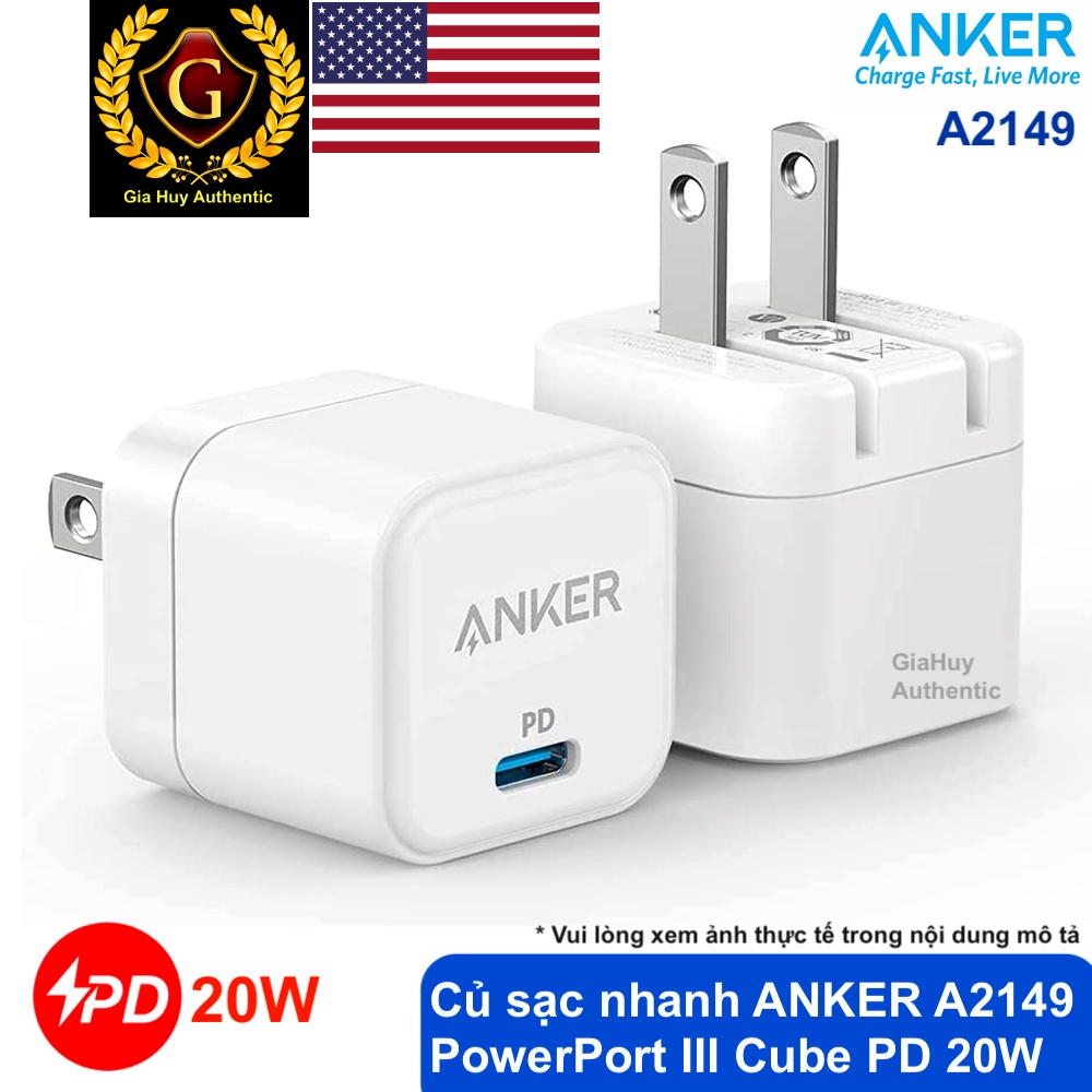 Củ sạc nhanh lP12 Series, lP13 Series, Note 10, S10, P20, Mate 20 ANKER A2149 PowerPort III 20W Cube