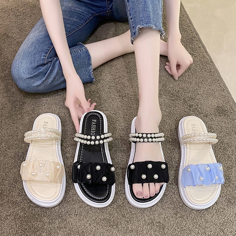 Xăng đan Đính Ngọc Trai Chống Trượt Dễ Phối Đồ Thời Trang Cho Nữ