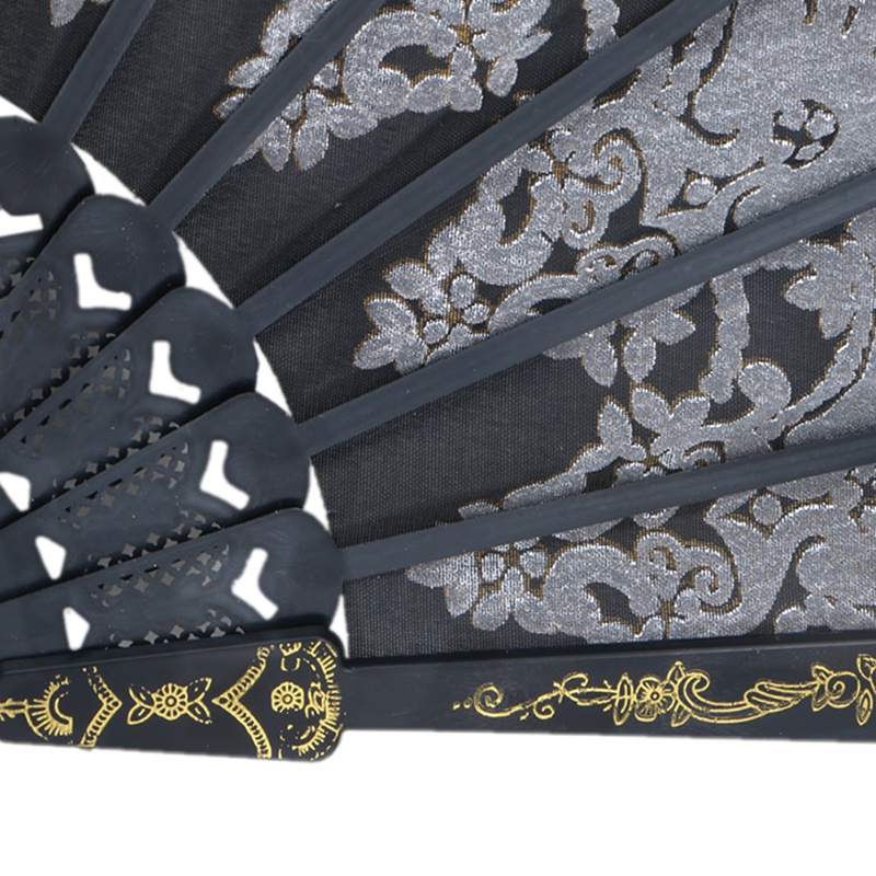 Quạt Xếp Cầm Tay Bằng Lụa Phối Ren Hoa Màu Đen Phong Cách Tây Ban Nha Dùng