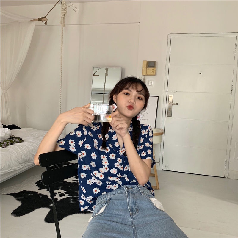 Áo Sơ Mi Ngắn Tay Dáng Rộng In Hoa Cúc Dại Thời Trang Dành Cho Nữ