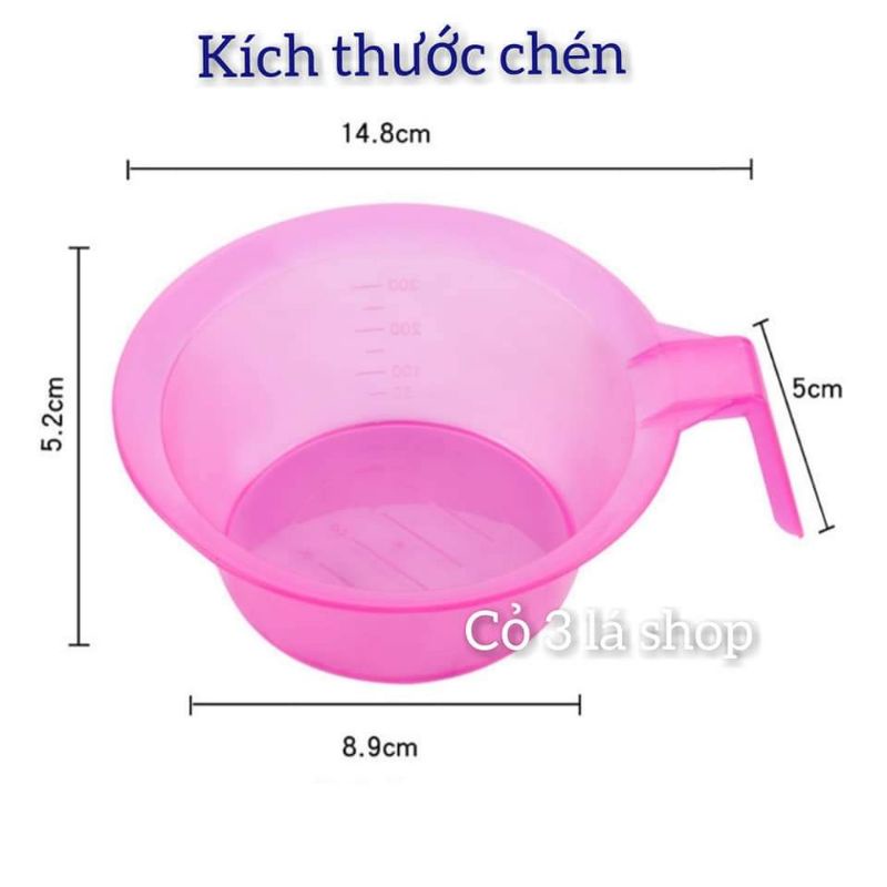 Bộ dụng cụ nhuộm tóc tại nhà có tay cầm, chia vạch (1 bát, 1 lược, 2 nút bịt tai)