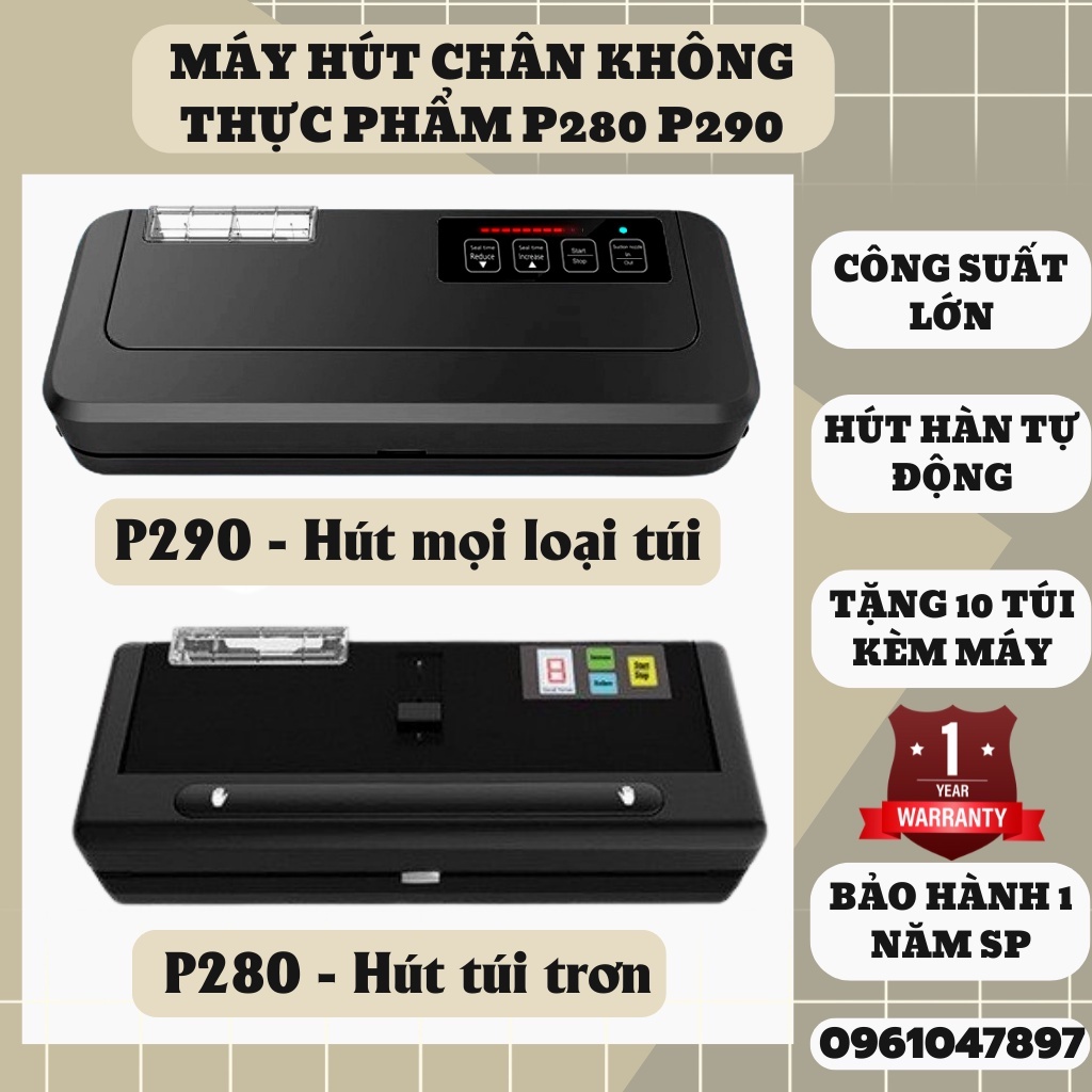 Máy hút chân không P290 P280 KAW, Máy hàn miệng túi không kén túi, Không kén thực phẩm, Bảo hành 12 tháng