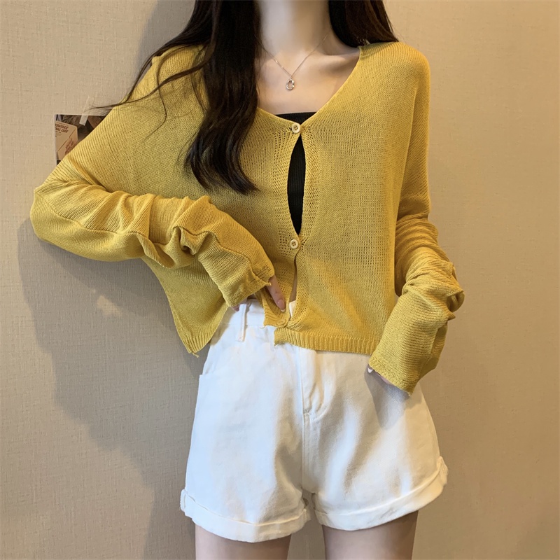 SUXI Áo Cardigan Cổ Chữ V Dáng Rộng Màu Sắc Đơn Giản Thời Trang Mùa Hè Dành Cho Nữ