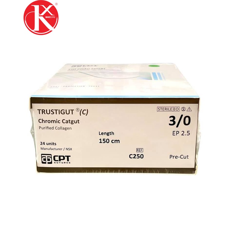 CHỈ PHẪU THUẬT TỰ TIÊU TAN CHẬM CPT TRUSTIGUT®  CHROMIC CATGUT số 3/0 - C250
