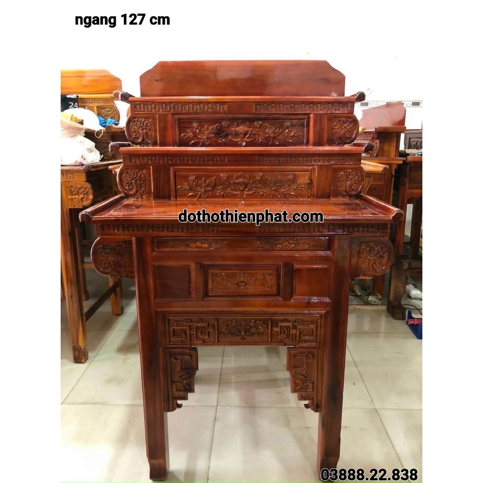 Bàn thờ gia tiên 154x177 gỗ tràm hàng xin  3 tầng   mẫu mới rarat đẹp