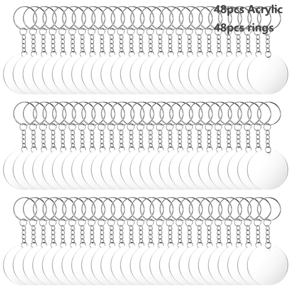 Set 120 Móc Khóa Hình Tròn Bằng Acrylic Trong Suốt Phối Da Tua Rua DIY