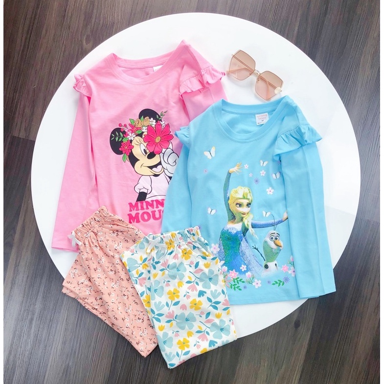 Bộ dài tay bé gái thun cotton Janeshop, Set quần áo thu đông mềm size đại 9-14: 20-45kg