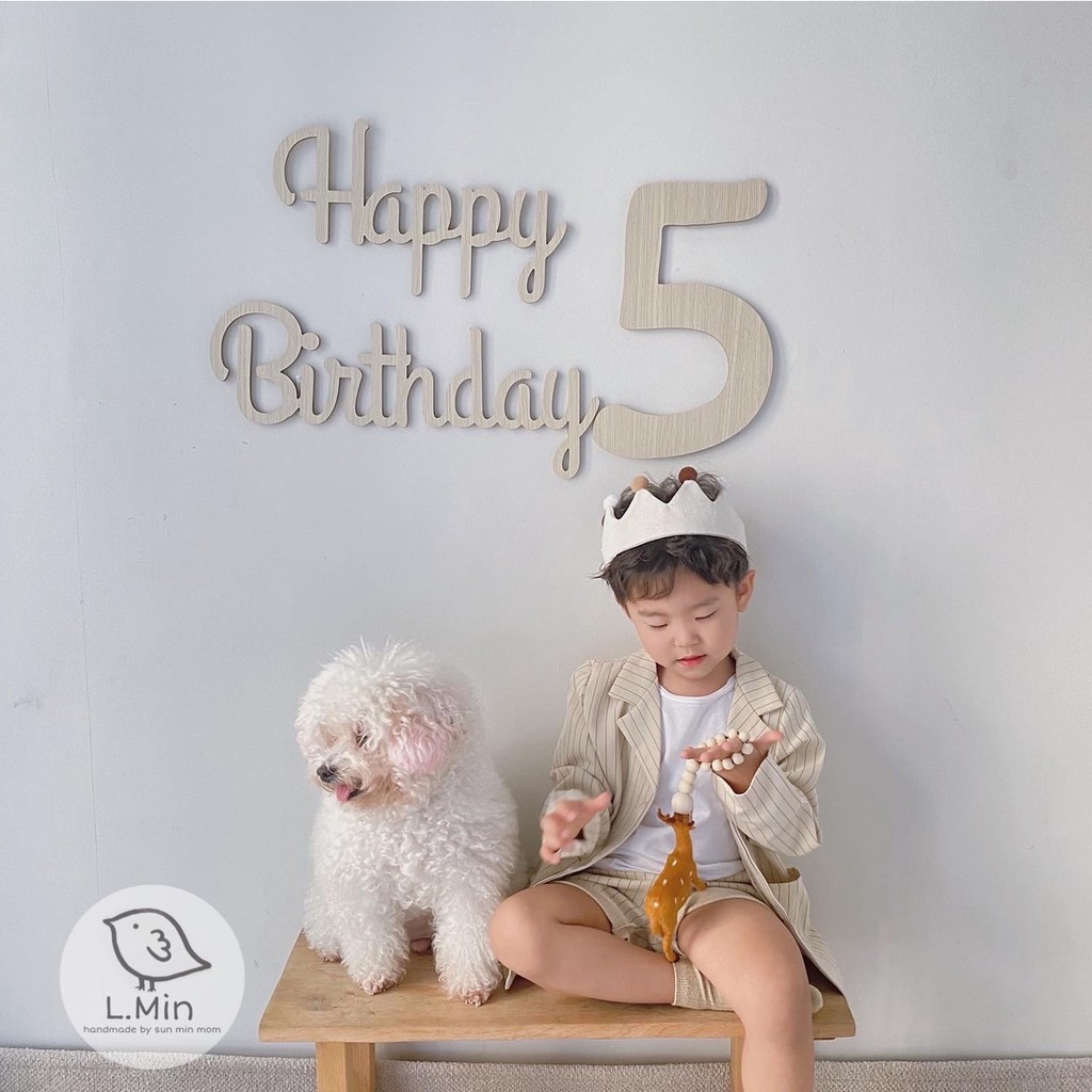 Chữ happy birthday gỗ trắng