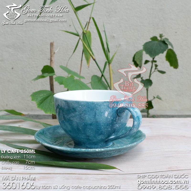Ly tách uống cafe capuchino 250ml men vân đá dáng Nhật Bản gốm sứ Bát Tràng cao cấp
