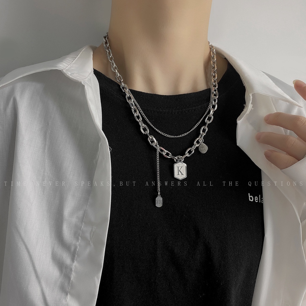 Vòng cổ Hai Lớp Mặt Chữ K Phong Cách Hip Hop Âu Mỹ Thời Trang