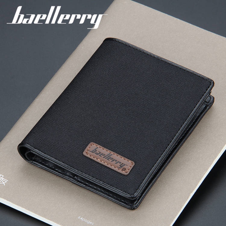 Ví nam Baellerry dáng ngắn chất canvas có khóa kéo dạng gập thanh lịch cho nam