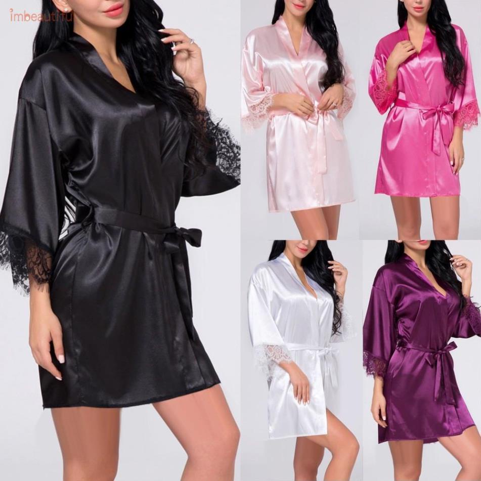 Áo choàng ngủ Kimono bằng satin phối ren gợi cảm hàng mới và chất lượng cao cho nữ !