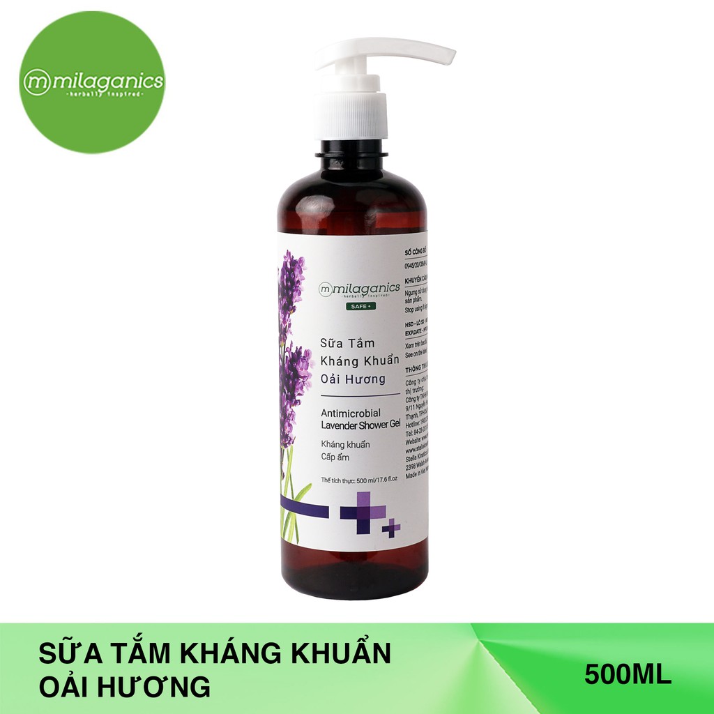 Sữa Tắm Kháng Khuẩn Oải Hương - Kháng Khuẩn An Toàn, Làm Sạch Dịu Nhẹ Milaganics (500ml/ Chai)