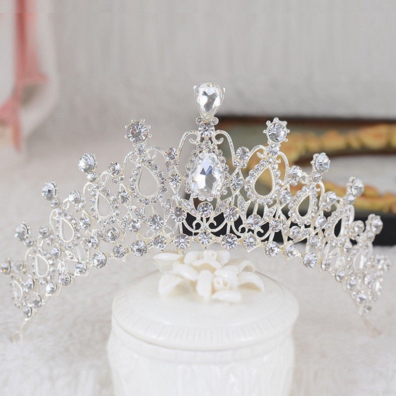 Vương miện đính đá pha lê hình giọt nước nghệ thuật cho cô dâu