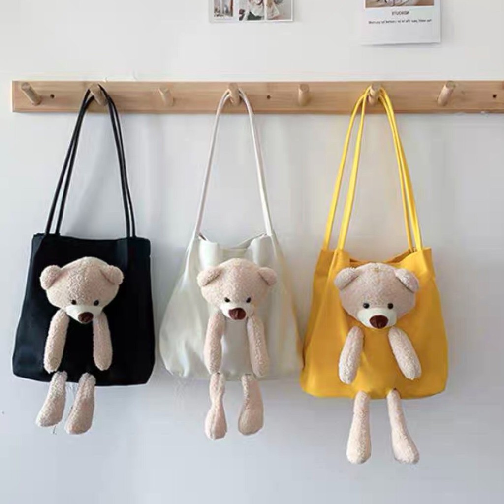 Túi Tote Vải Canvas ❤️XẢ KHO❤️Túi Nữ Đẹp Đi Học, Đi Chơi, Đeo Vai Kèm Gấu Bông Siêu Xinh Phong Cách Hàn Quốc HQ 191