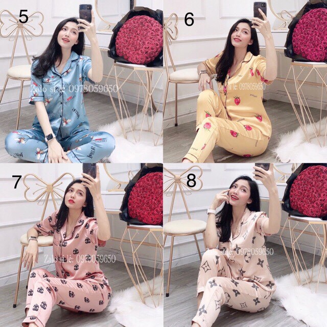Bộ ngủ lụa satin tay cộc quần dài nopi shop | BigBuy360 - bigbuy360.vn