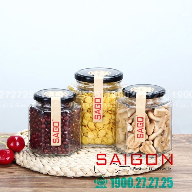 Hũ Thuỷ Tinh Lục Giác 730ml , 500ml , 380ml , 280ml , 180ml , 100ml , 80ml  | Nắp Thiết , Tuỳ Chọn Dung Tích