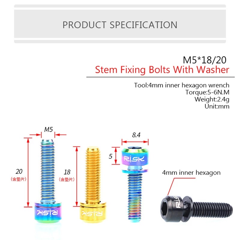 Set 6 Bu Lông Kèm Vòng Đệm M5x18/20mm Dành Cho Xe Đạp Leo Núi MTB