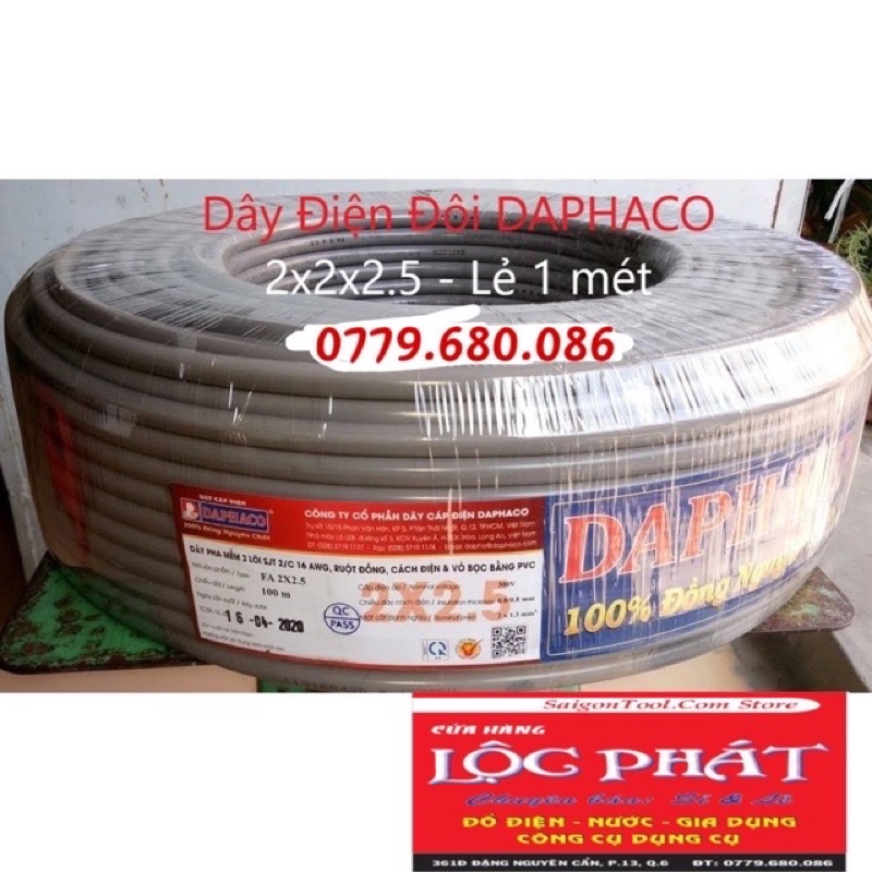 [ Nguyên cuộn 100m] Dây điện đôi 2x2.5, 2x1.5 Daphaco dây Fa tròn xám 2 lớp vỏ bọc PVC - chắc chắn