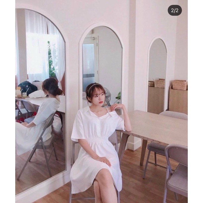 Đầm sơ mi trơn lệch 1 vai cá tính, trẻ trung chất đẹp đường may kỹ