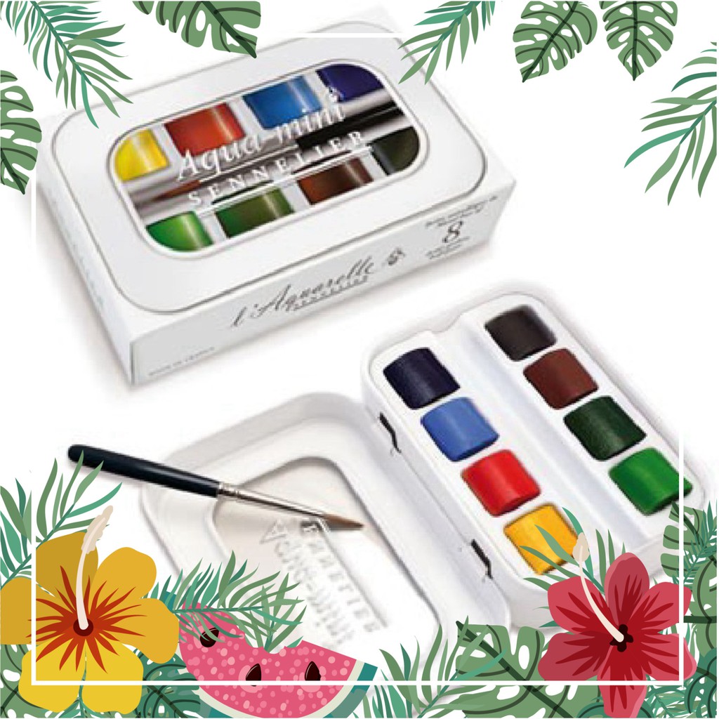 Màu nước Sennelier Aqua Mini [ CHÍNH HÃNG ] (half-pan 8 màu kèm cọ)