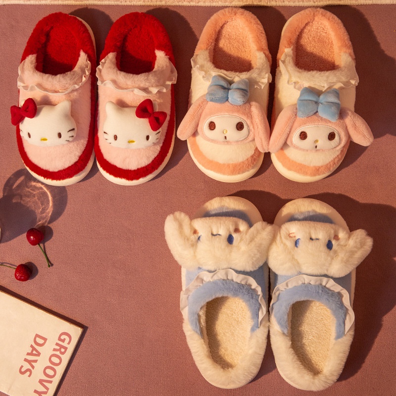 Dép Bông Đi Trong Nhà Chống Trượt Hình Hoạt Hình GP2 Sanrio Melody Cinnamoroll Hello Kitty PomPomPurin