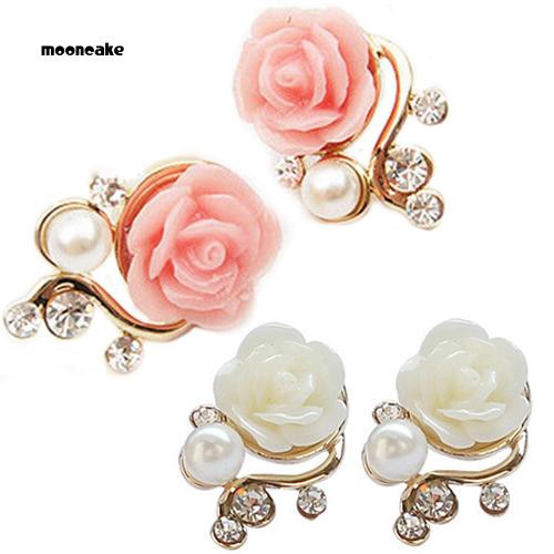 Khuyên tai hoa hồng đính đá phong cách Hàn Quốc thanh lịch dành cho nữ