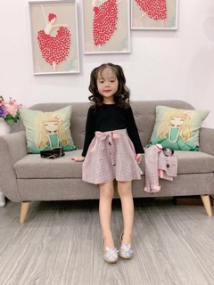 Set váy áo khoác da lộn cho bé gái