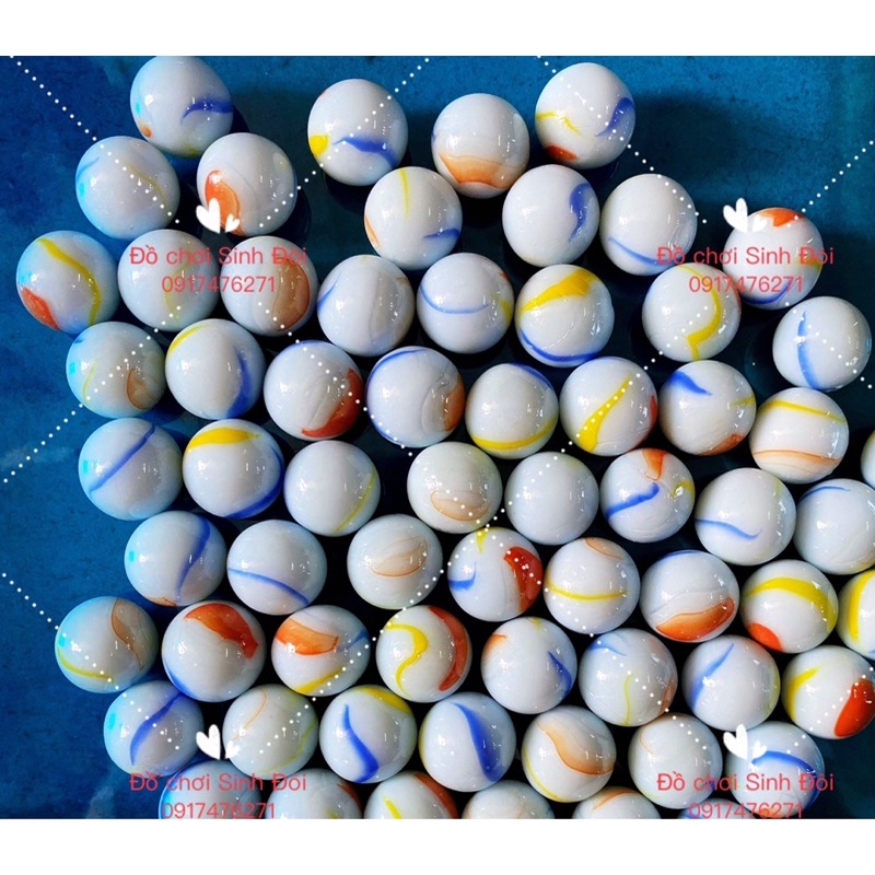 Bi thủy tinh nhỏ trắng sữa khía màu 16mm - 70 viên