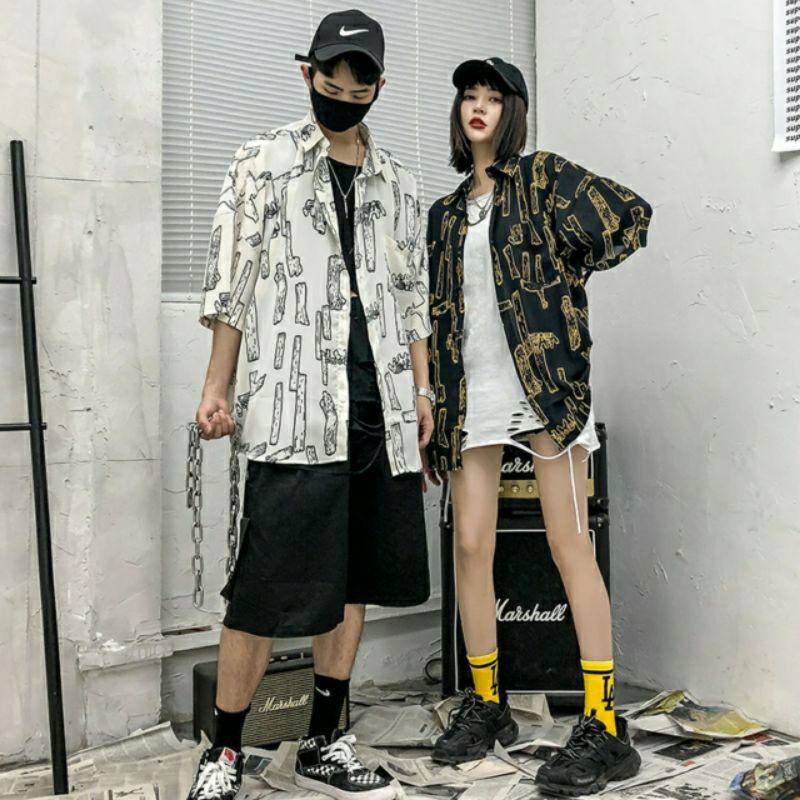 Áo Sơ Mi Tay Ngắn Unisex Cổ Bẻ Phông Cách Hàn Quốc Freesize