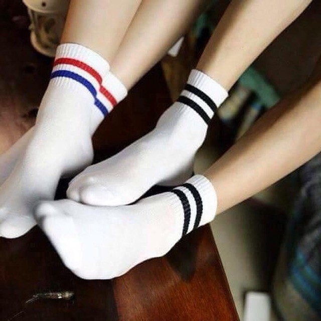 Tất Sọc Hàn Quốc Cổ Cao Nữ M C MR & MRS CAP Chất Vải Cotton Khử Mùi Thoáng Mát Nhiều Màu