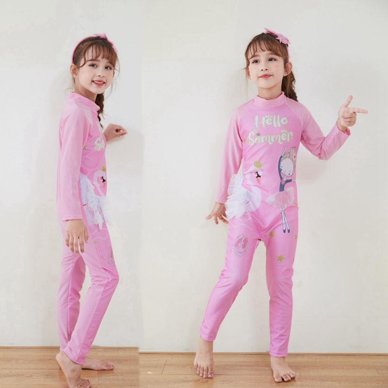 Bộ Đồ Bơi Dài Tay In Hoạt Hình Elsa Cầu Vồng Cho Bé Gái 3-11 Tuổi