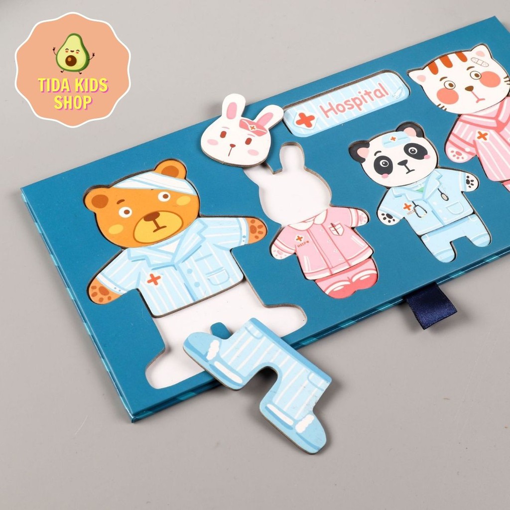 Đồ Chơi Gỗ TIDA KIDS SHOP, Đồ Chơi Thông Minh Thay Áo Cho Gấu, Thỏ, Mèo Cho Bé, Có Nam Châm, Bảng Trắng Giá Tốt