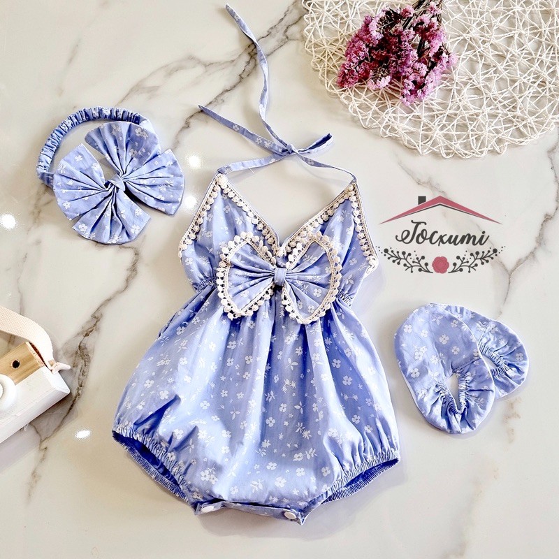 [MUA 1 ĐƯỢC 3] SET BODY YẾM NƠ XANH HOA VIỀN REN BI [THIẾT KẾ]