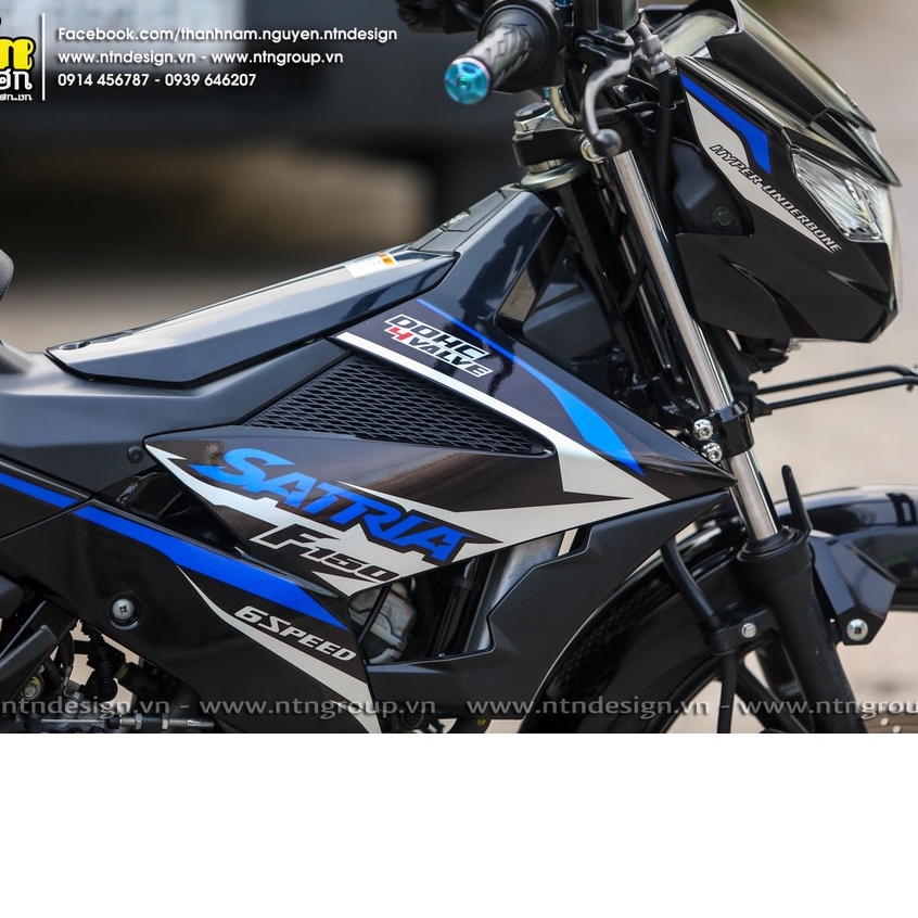 Tem rời Satria xanh dương đen xám . tem 3 lớp cao cấp không bay màu