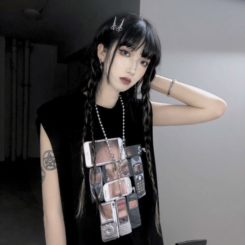 Jiashucheng Áo Thun Không Tay Dáng Rộng Phong Cách Harajuku Thời Trang Mùa Hè Hàng Mới Dành Cho Bạn Nữ