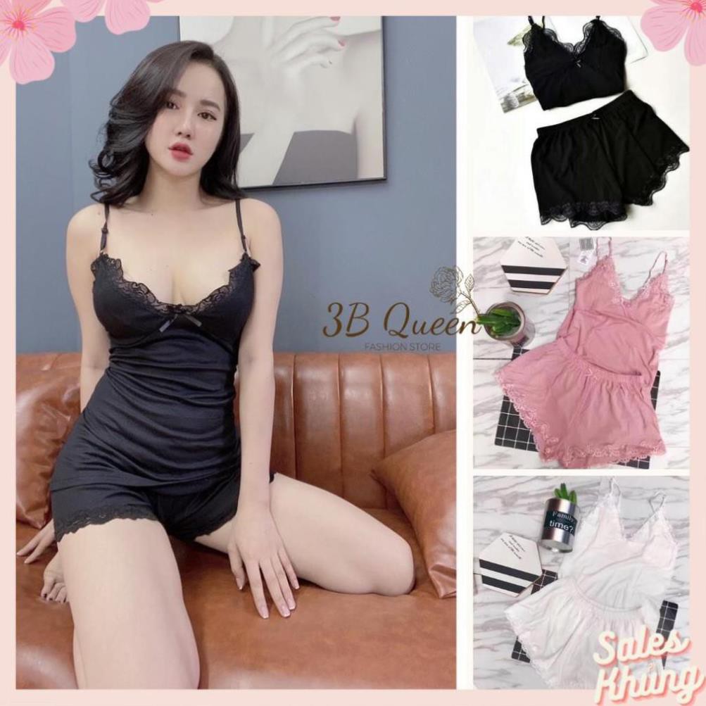 Đồ ngủ lụa🌺FreeShip🌺 Đồ ngủ sexy 2 dây viền ren chất liệu Borip cao cấp, bộ ngủ nữ freesize dưới 65kg