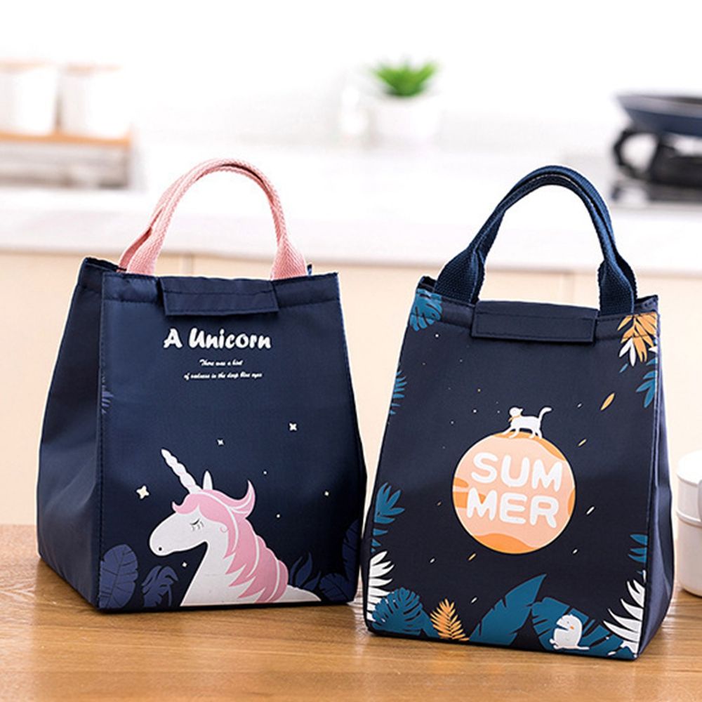 Túi đựng hộp cơm trưa bằng vải oxford cách nhiệt chống thấm nước in hình dễ thương dành cho học sinh ngoài trời