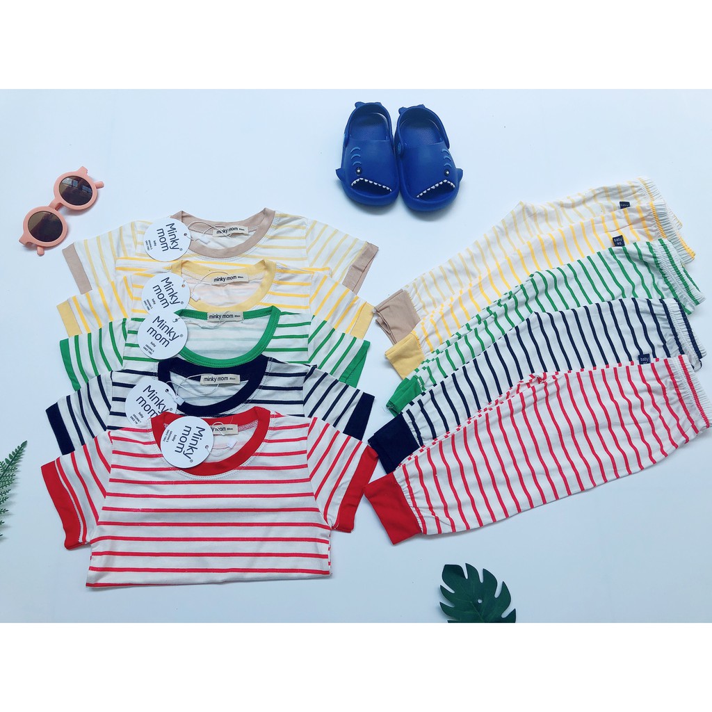 Đồ Bộ Bé Gái, Bé Trai Minky Mom Vải Thun Lạnh Kẻ Sọc Ngang, Bộ Quần Áo Cộc Tay Cho Bé Mặc Hè Thoáng Mát