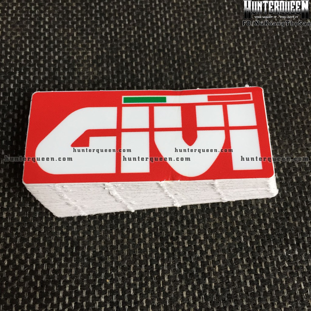 GIVI[7.5x3.2cm] decal cao cấp chống nước, sắc nét, bền màu, dính chặt. Hình dán logo trang trí mọi nơi, in theo yêu cầu