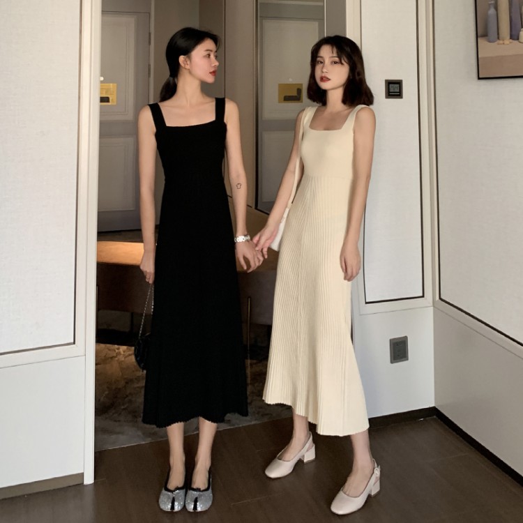 Váy len 2 dây đầm dệt kim dáng dài tiểu thư thanh lịch V34