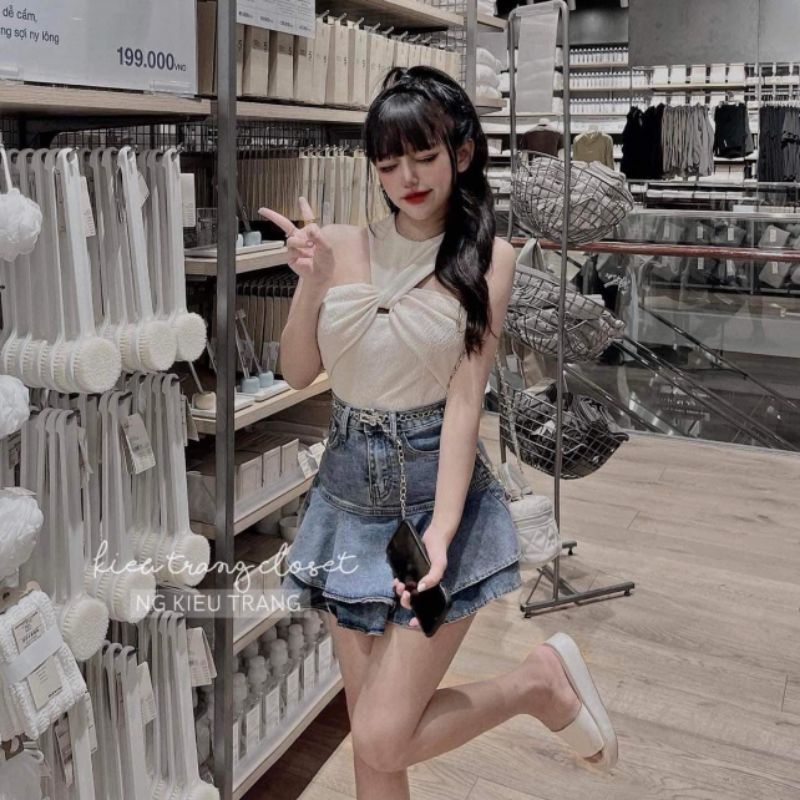 Chân váy jean tầng hàng QCL1